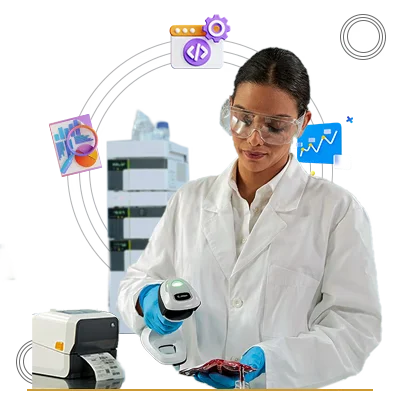In a laboratory setting, a woman in a lab coat is seen holding a device, suggesting scientific experimentation.