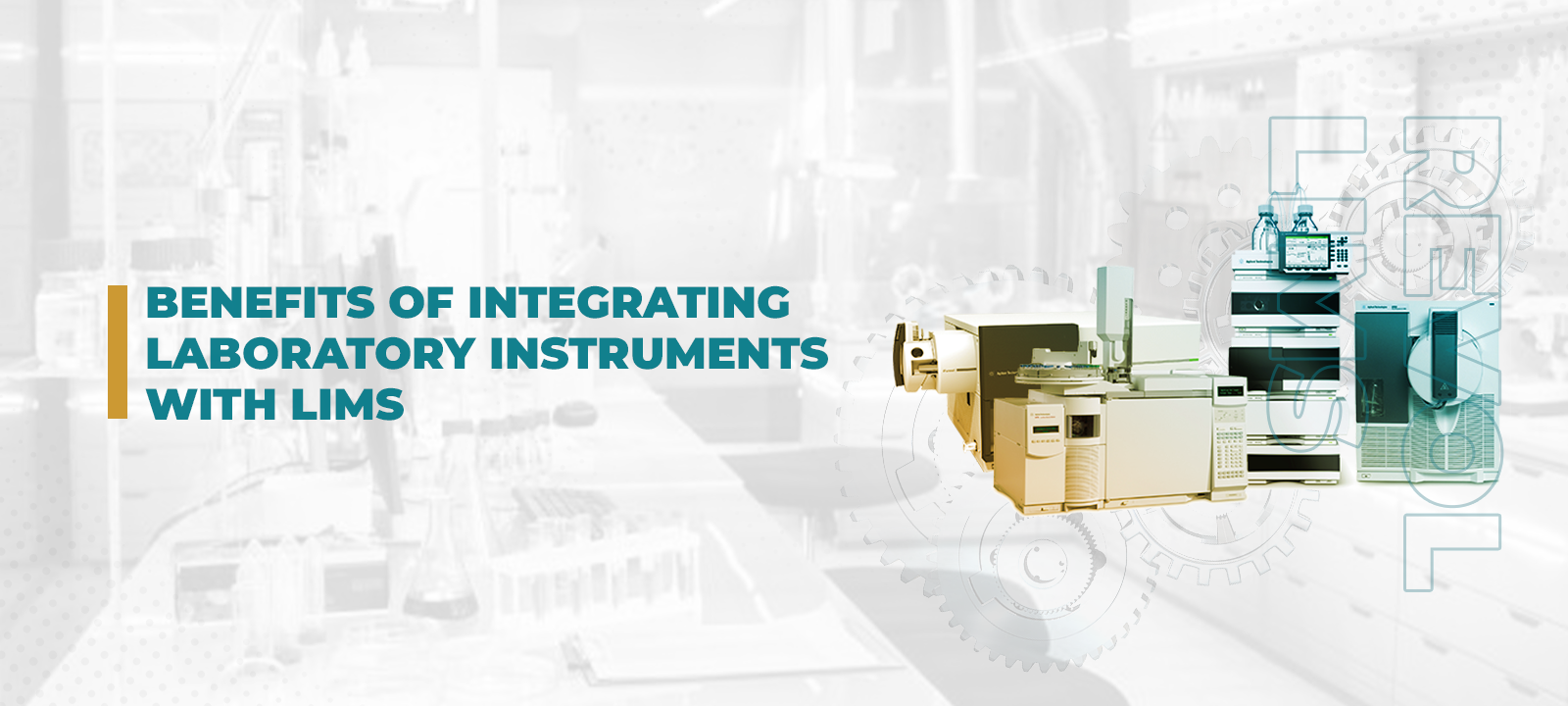 An infographic with icons symbolizing seamless integration and the benefits of integrating laboratory instruments with LIMS.