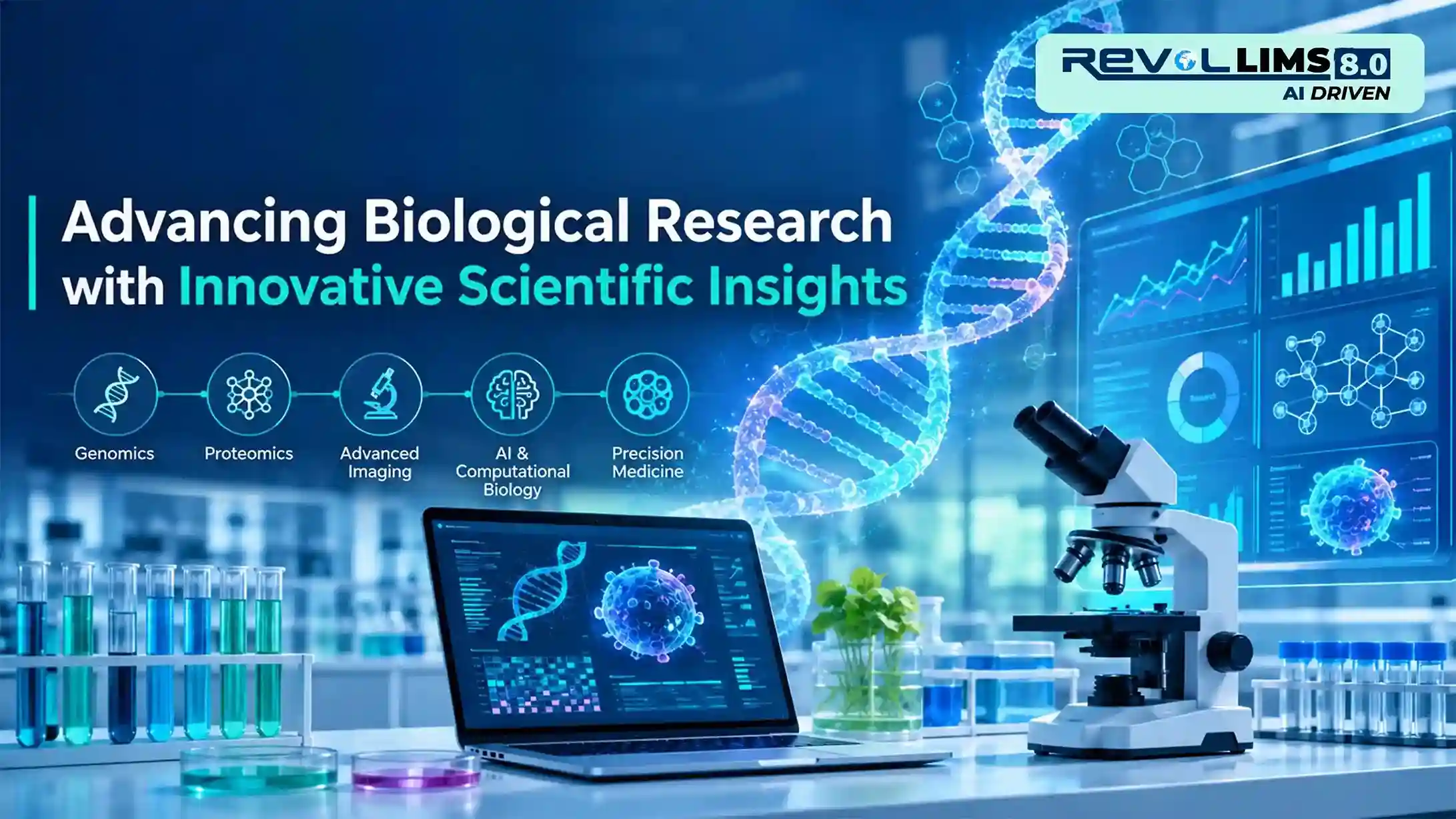 biological research lab genomics proteomics AI computational biology precision medicine