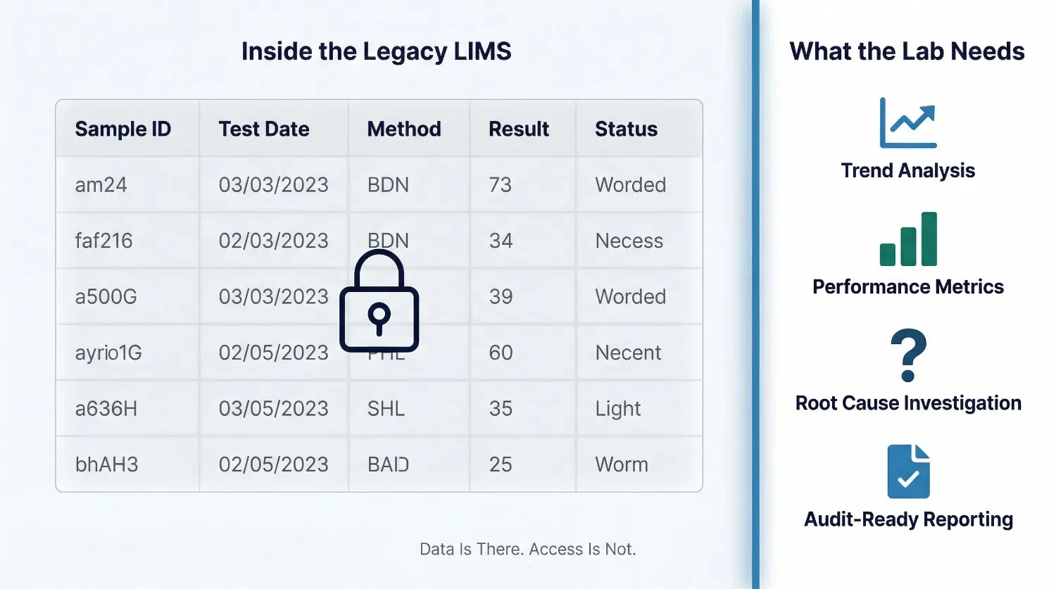 Legacy LIMS data locked and inaccessible — laboratory data trapped in outdated system preventing trend analysis and reporting