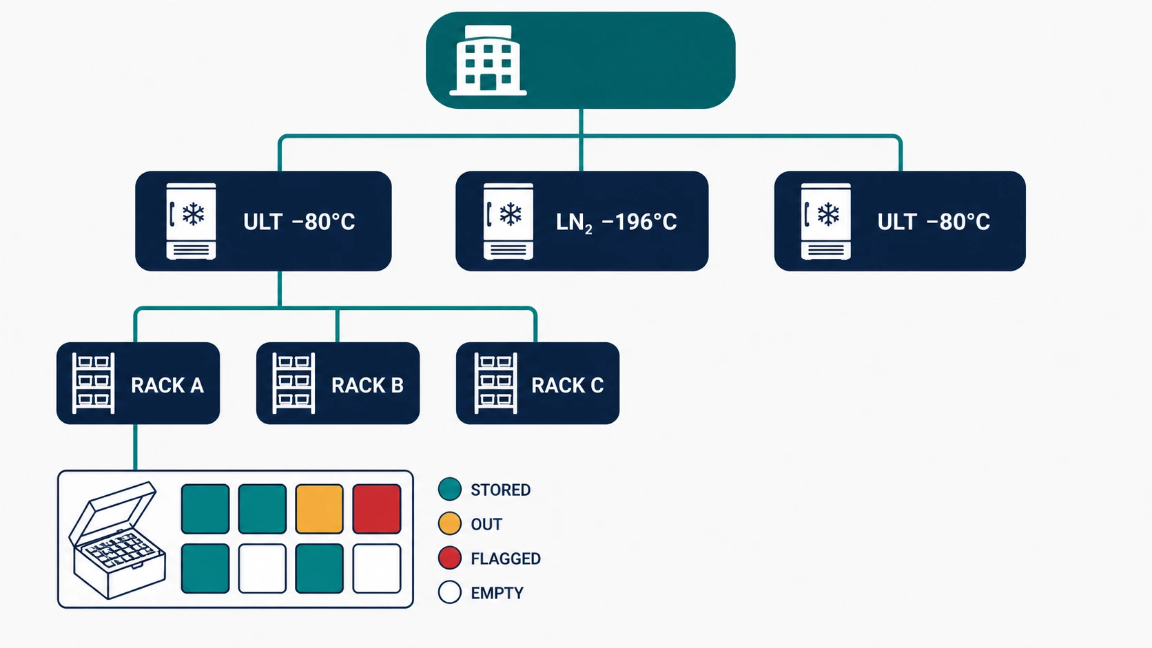 Cryogenic inventory management in biobank LIMS - position-level tracking across freezer, rack, box, well, and specimen